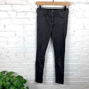 Hollister Grey Distressed High Rise Jean Leggings SZ 26 Factory Holes in Knees